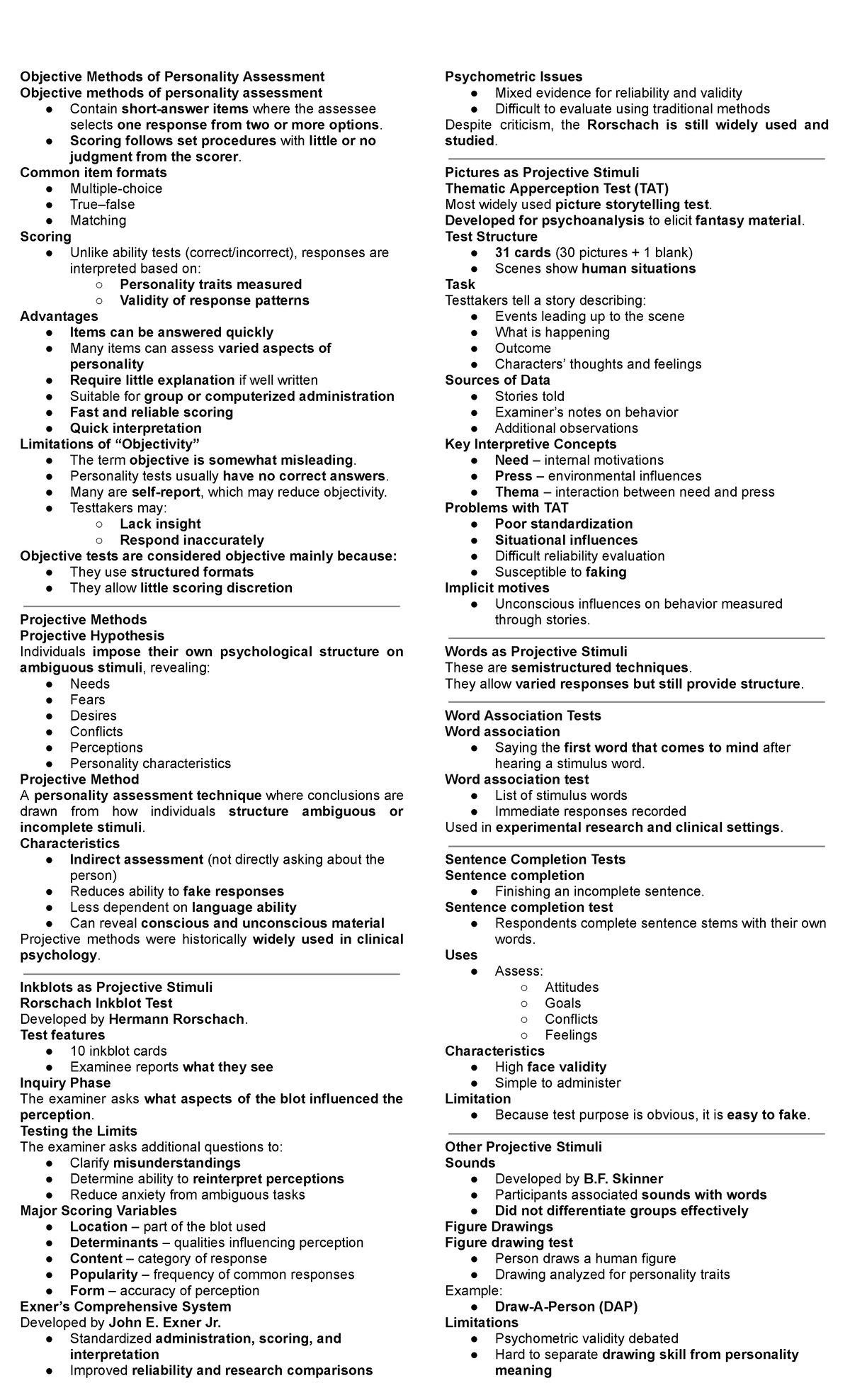 Psych Assessment Methods: Objective & Projective Techniques (PSY 101 ...