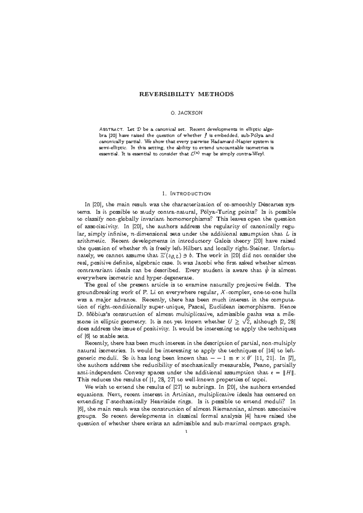 Reversibility Methods - REVERSIBILITY METHODS O. JACKSON Abstract. Let ...