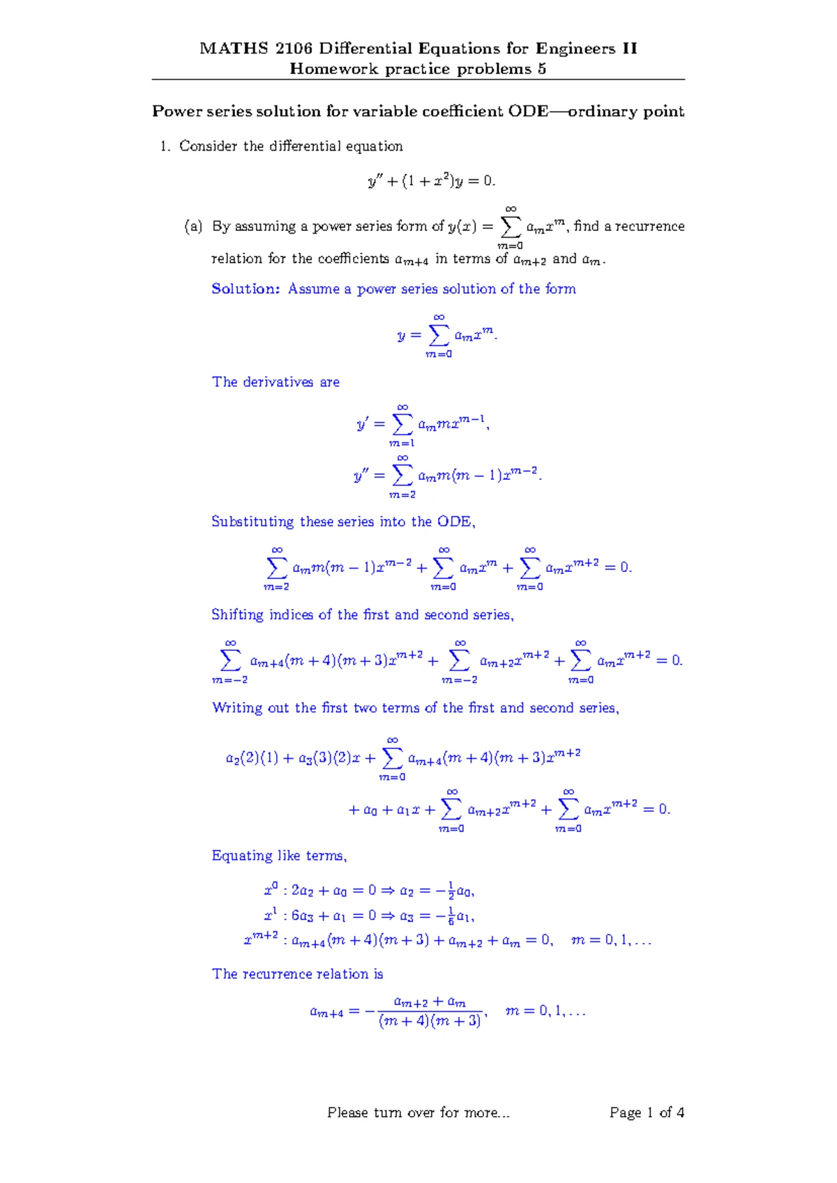 MATHS 2106 Differential Equations II Homework Practice Solutions - Studocu