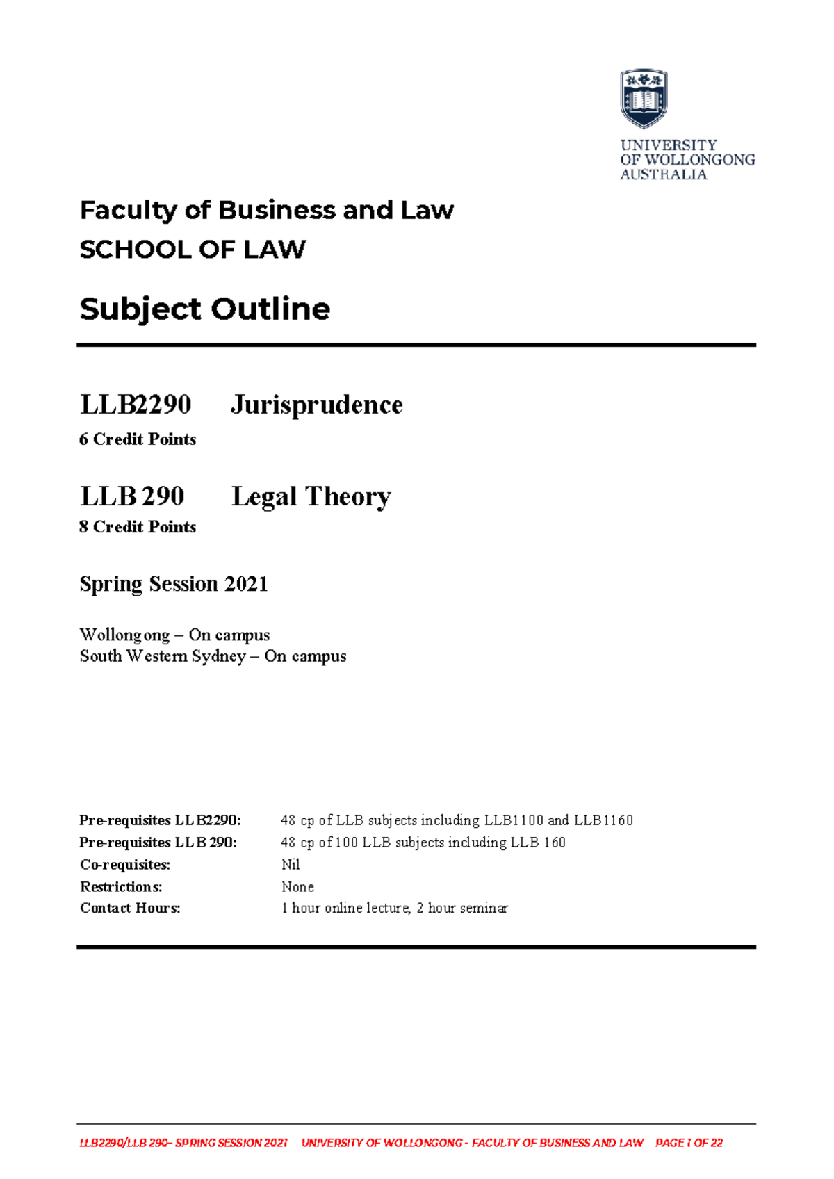 LLB 290 Subject Outline - Faculty of Business and Law SCHOOL OF LAW ...