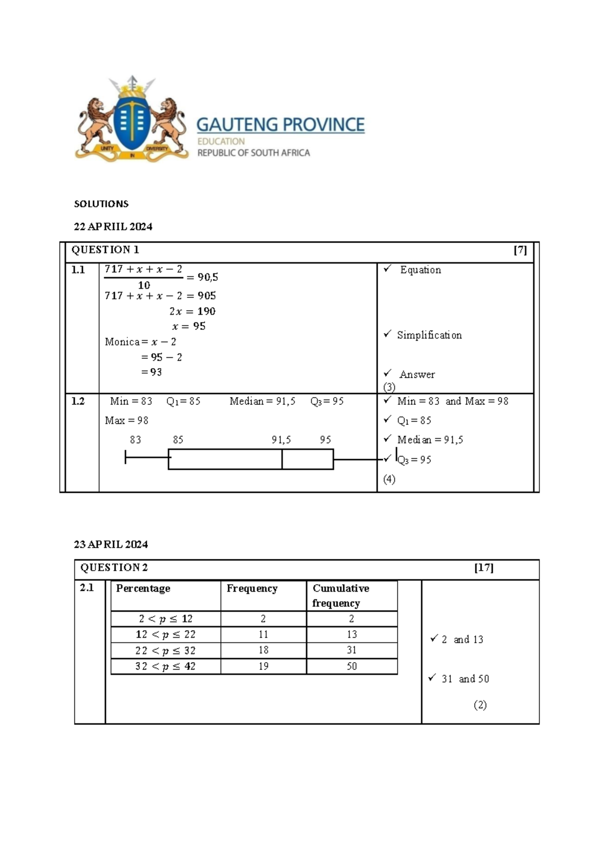 Revision Solutions TERM 2 2024: Detailed Step-by-Step Answers - Studocu