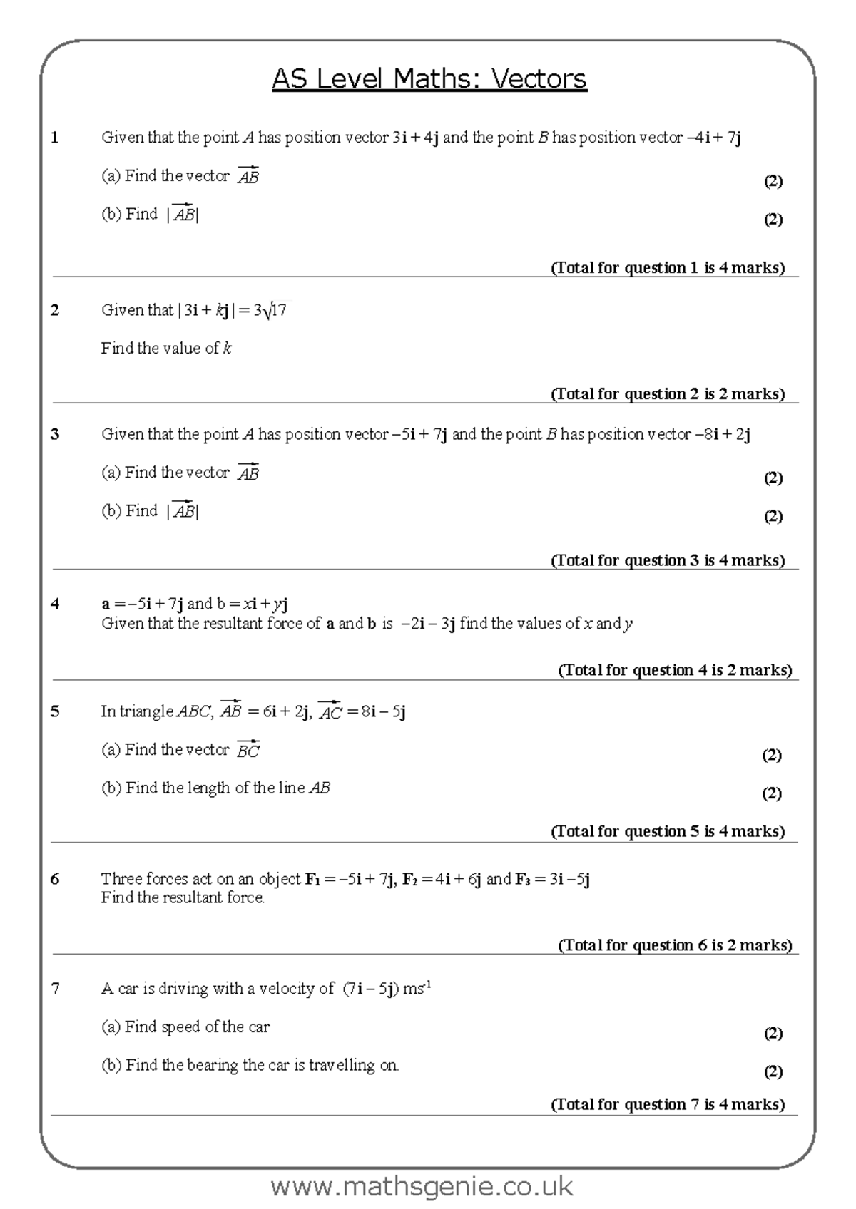 AS Level Maths: Vectors 1 - Study Questions and Solutions - Studocu