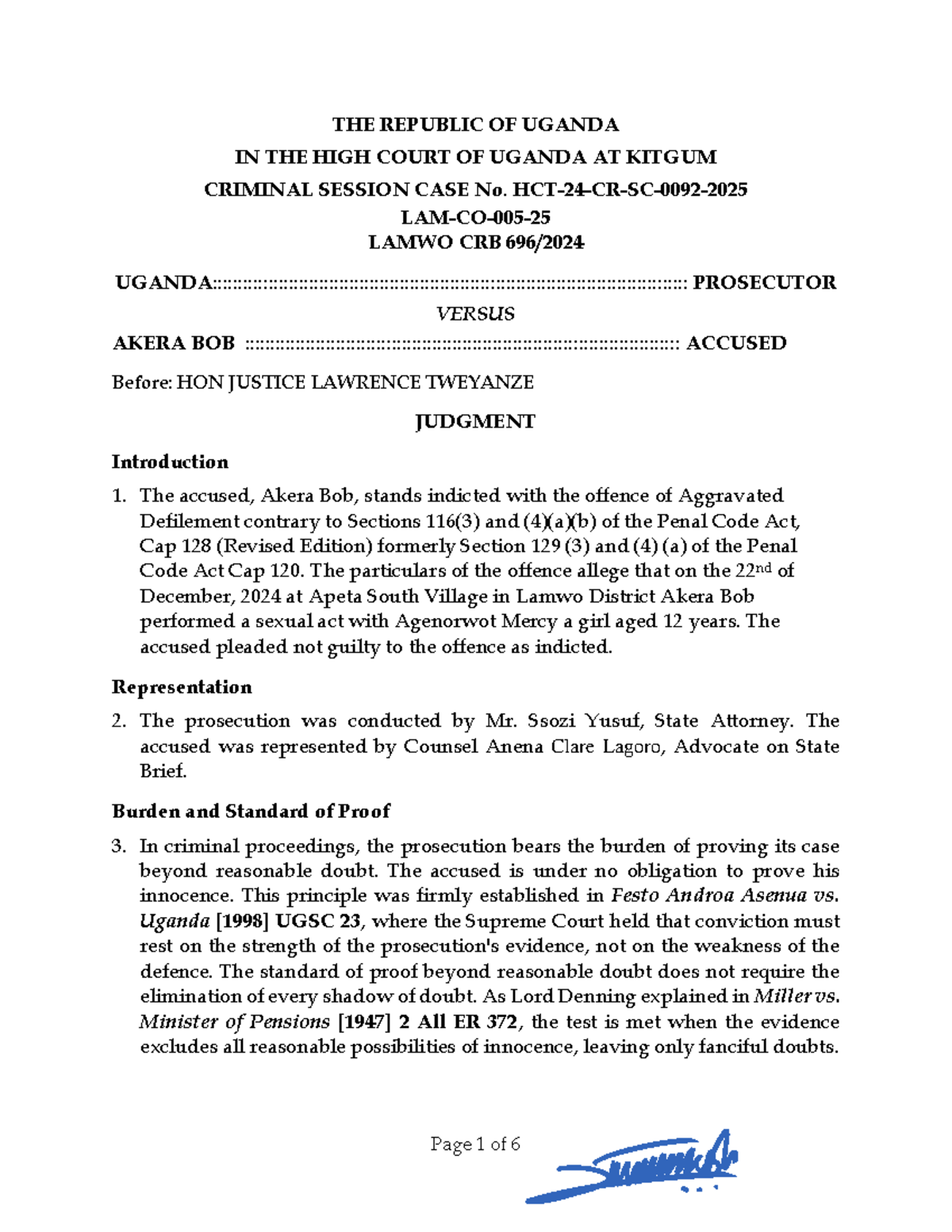 Uganda v Akera Bob: High Court Judgment on Aggravated Defilement Case ...