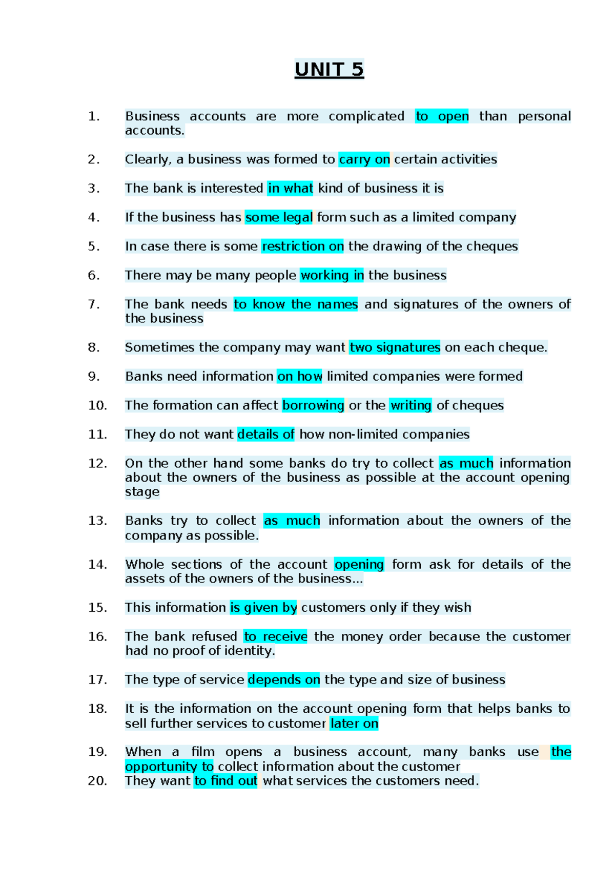 TACN2 - Business Account Opening and Banking Insights Notes - Studocu
