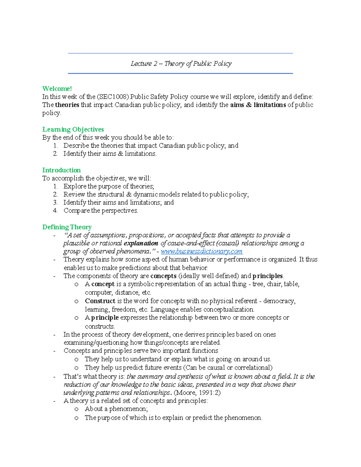 Lecture 2: Theories Impacting Canadian Public Policy (SEC1008) - Studocu