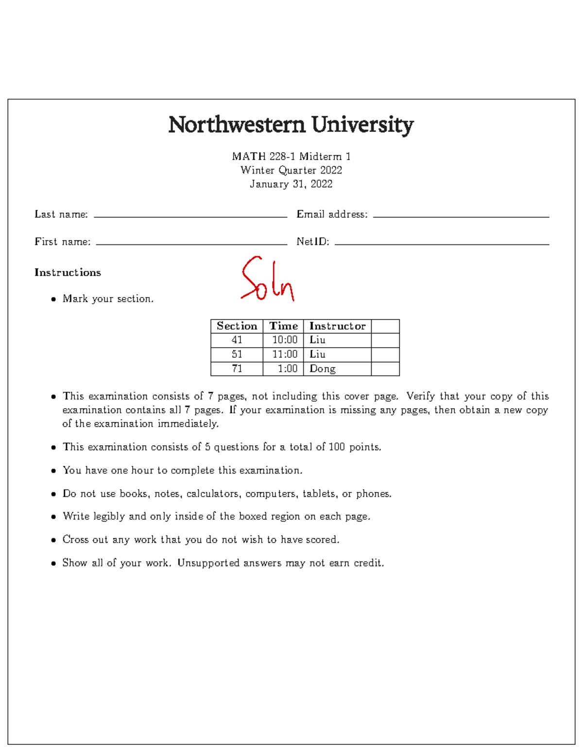 MATH 22WQ Midterm 1 Practice Exam Solutions - Studocu
