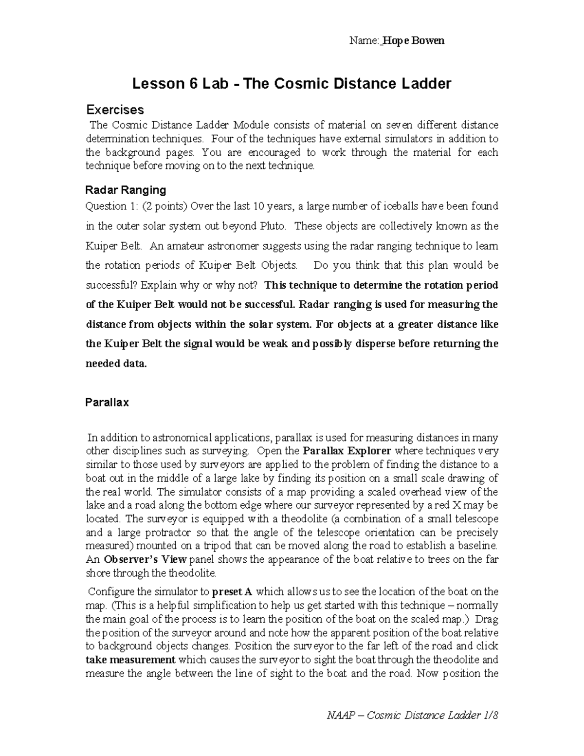 Lesson 6 Lab: Cosmic Distance Ladder Worksheet (WORD) - Hope Bowen ...