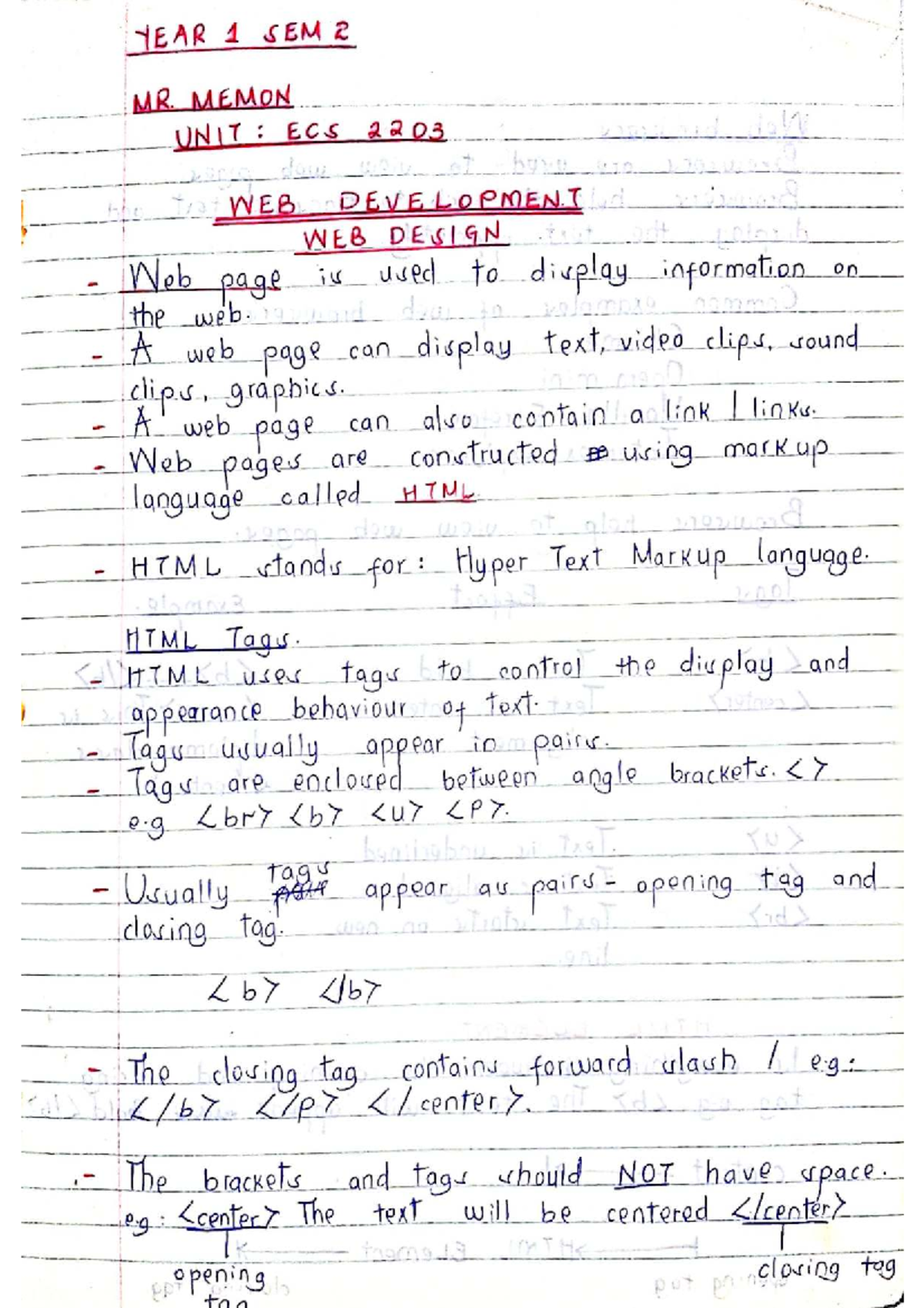 ECS 2203 Web Development: Comprehensive HTML & Web Design Notes - Studocu