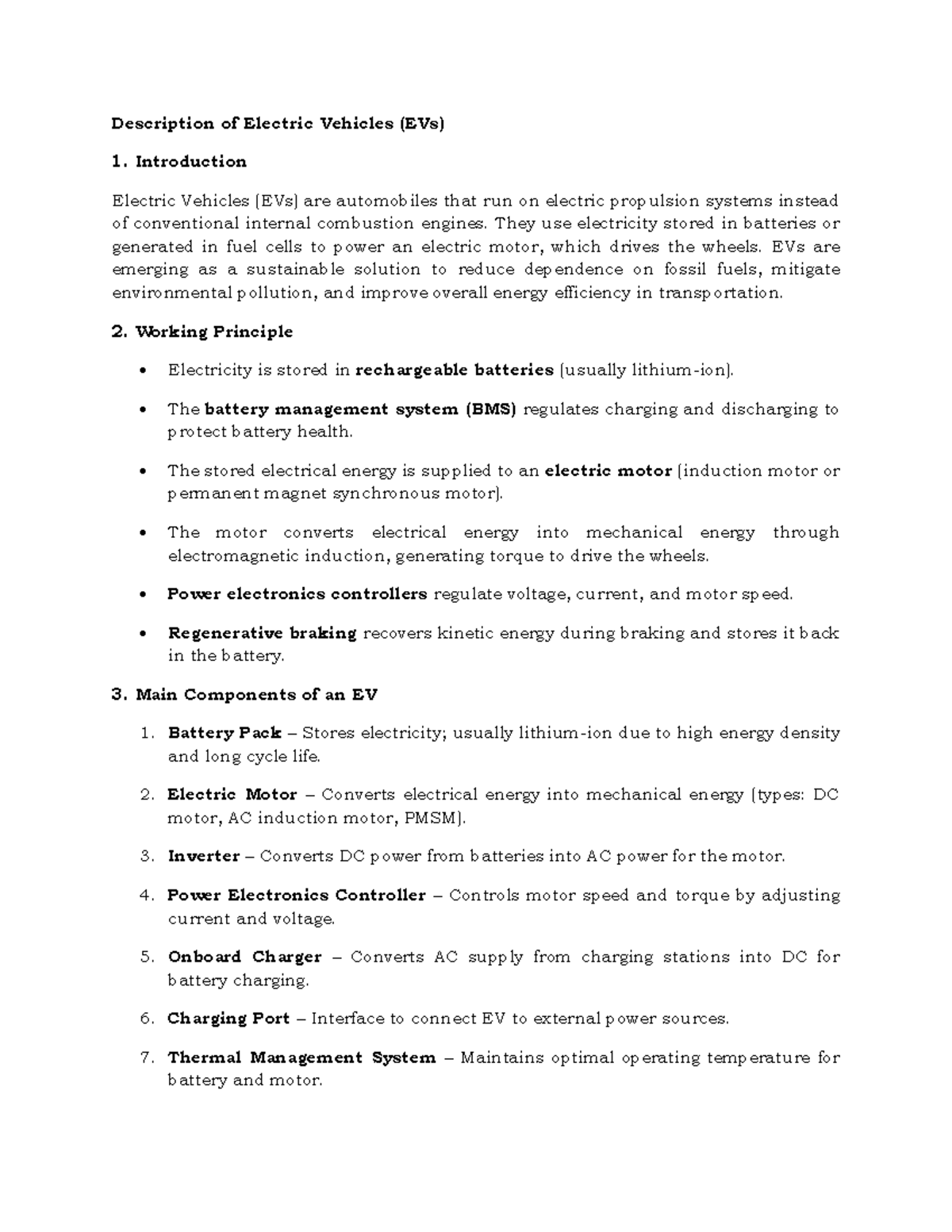 EVs: Overview, Components, Advantages & Limitations for Exam Prep - Studocu