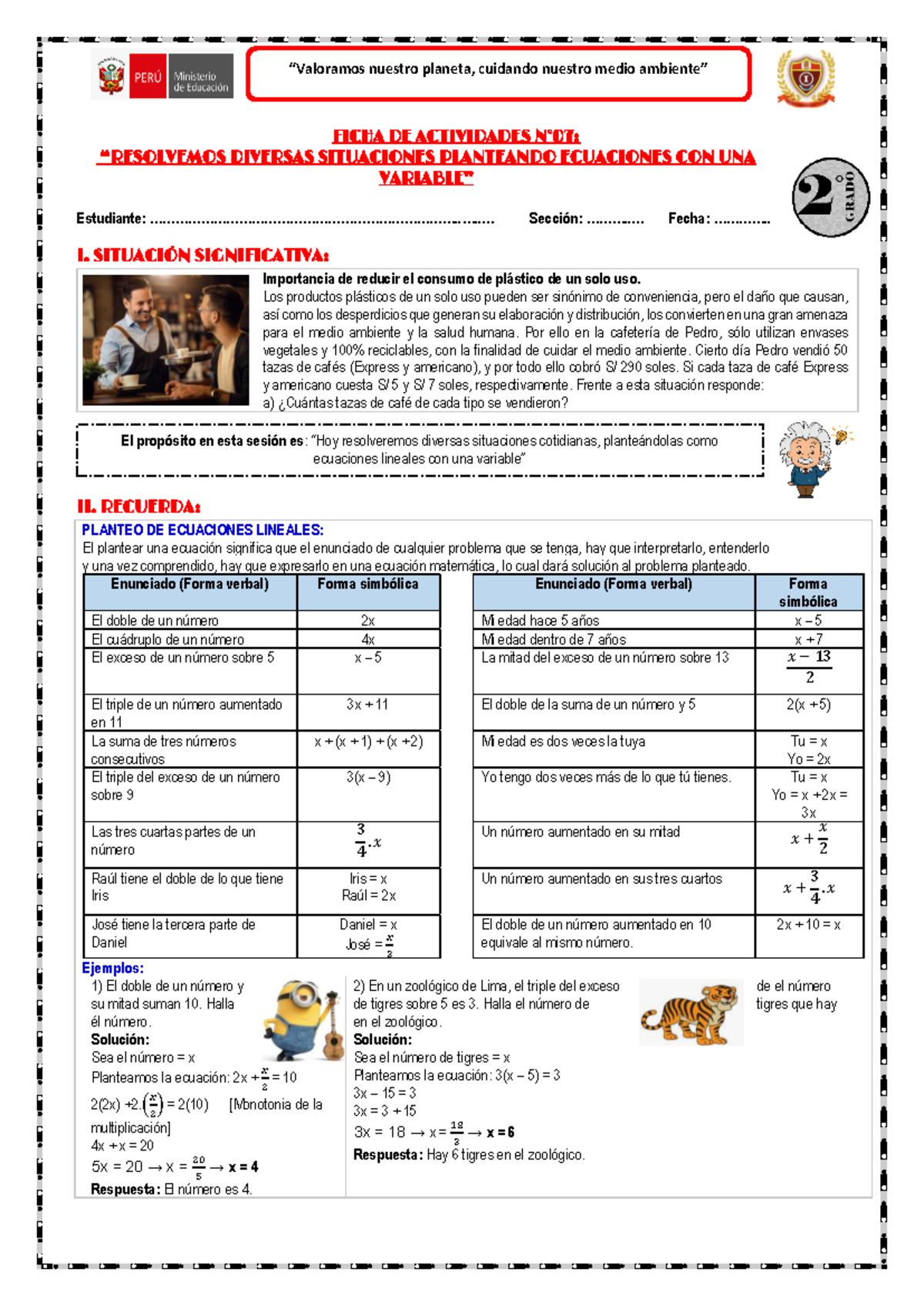 Resolución de Problemas Utilizando Ecuaciones Lineales - 7-2DO-UA3-2024 - Document Preview