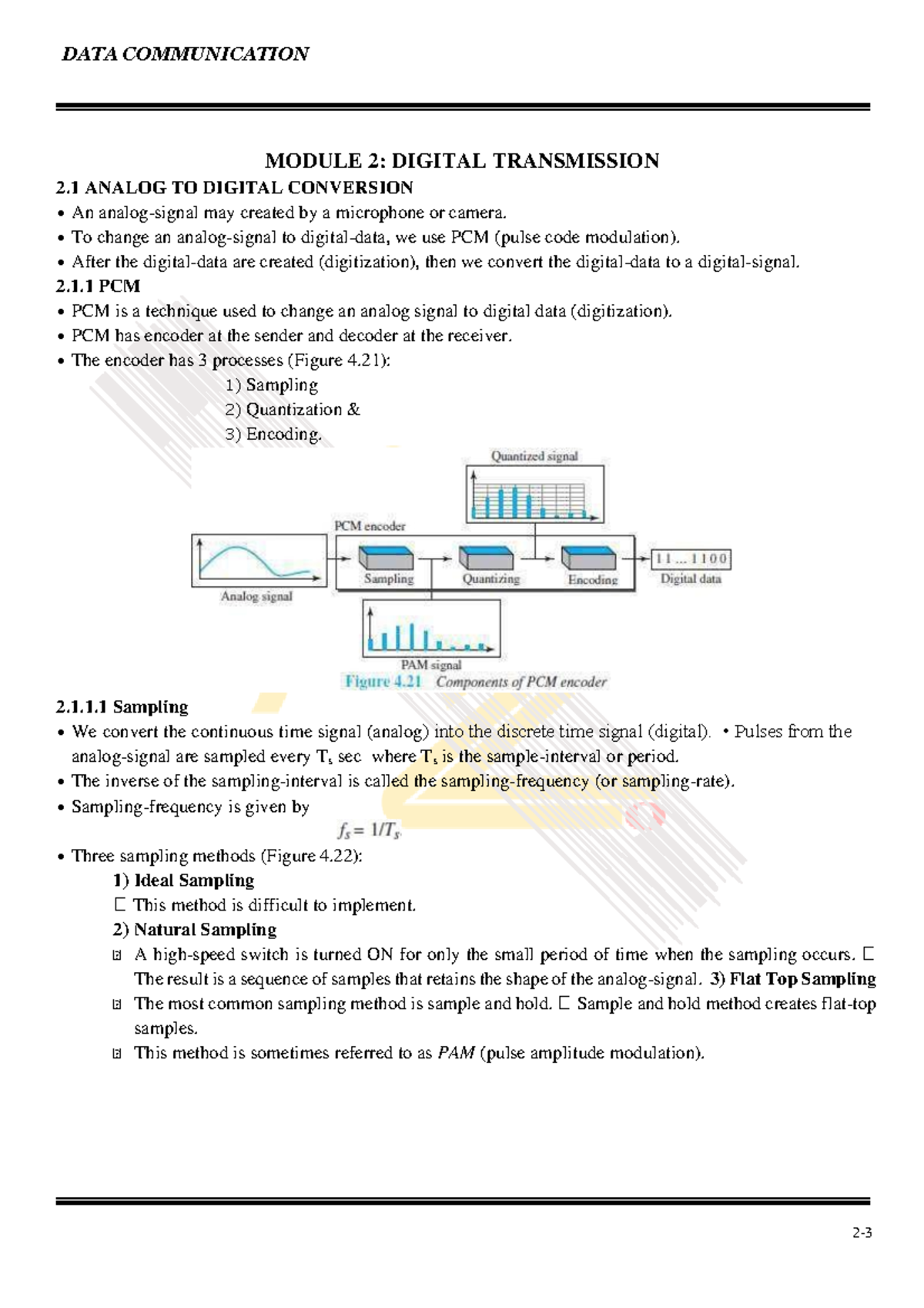 DATA COMMUNICATION MODULE 2: DIGITAL TRANSMISSION NOTES - Studocu
