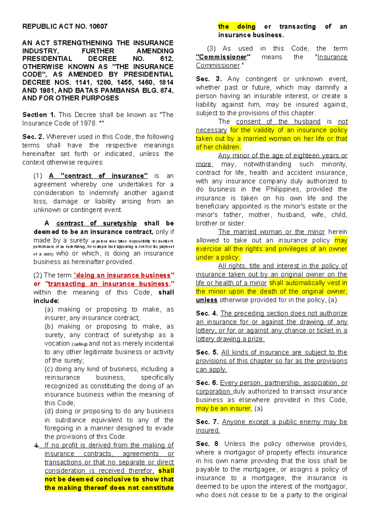 B Insurance Codal: Republic Act No. 10607 Overview and Provisions - Studocu