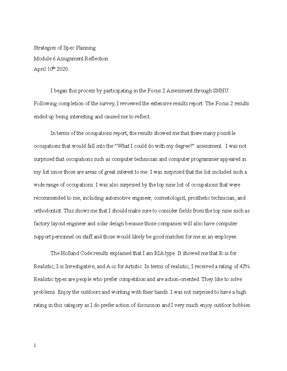 Module 6 Reflection: Insights from Focus 2 Assessment Findings - Studocu