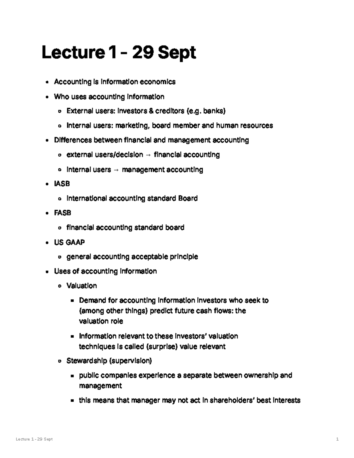 Lecture 1: Intro to Accounting - Key Concepts and Conventions - Studocu
