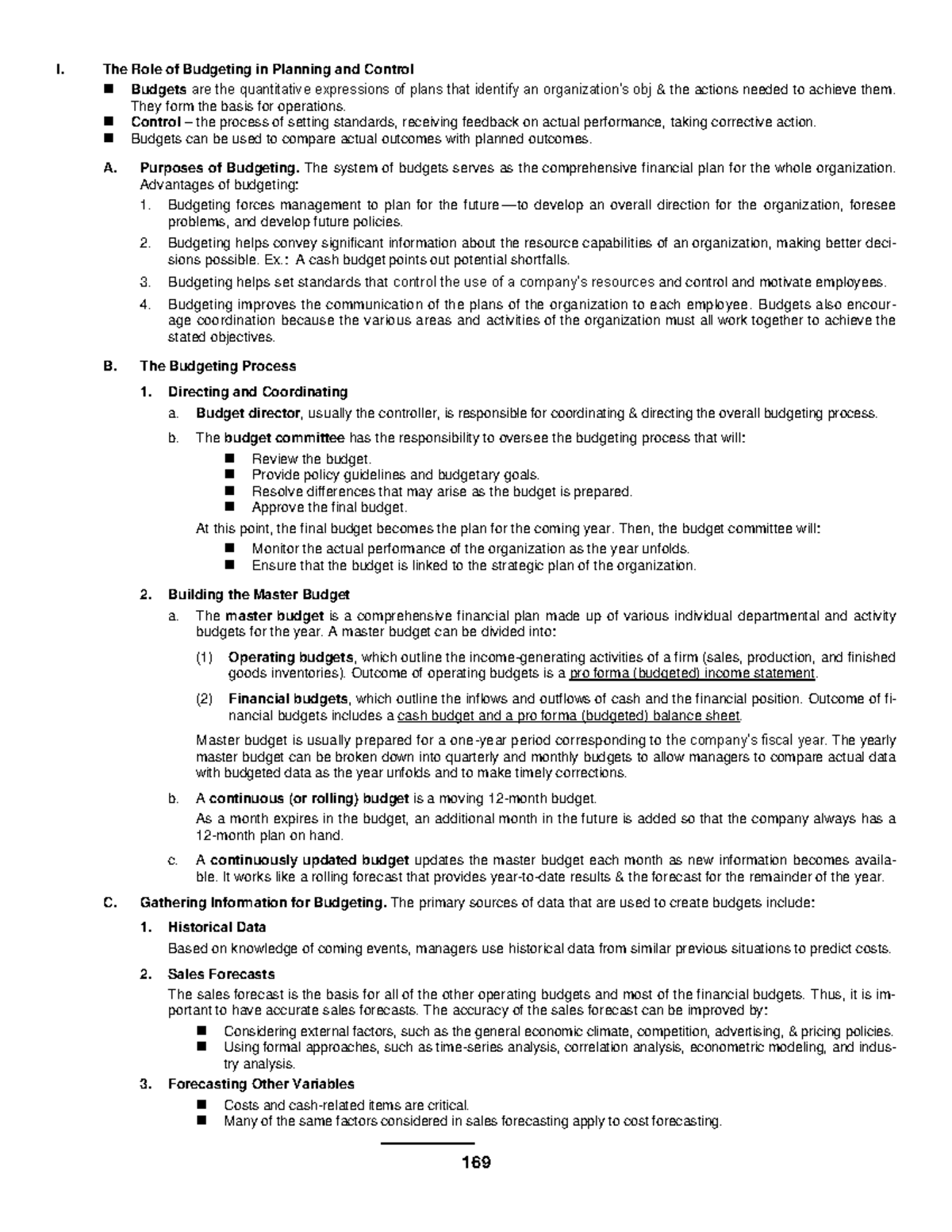 HM-Ch08-Summary - Budgeting for Planning and Control in Cost Accounting ...