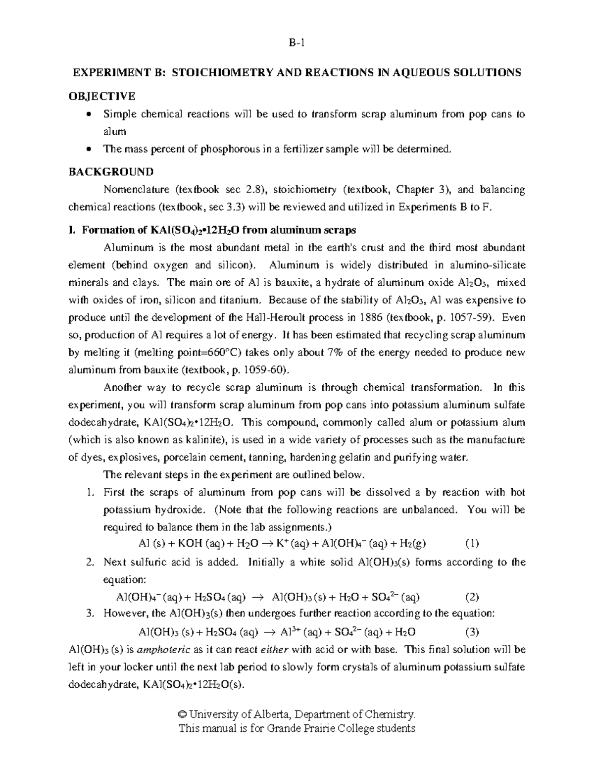 Chem 101 Lab Manual 2019-2020: Expt B - Stoichiometry & Aqueous ...
