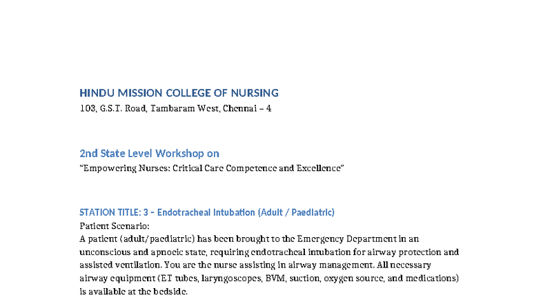 OSCE Endotracheal Intubation Workshop at HMCN: Adult & Pediatric ...