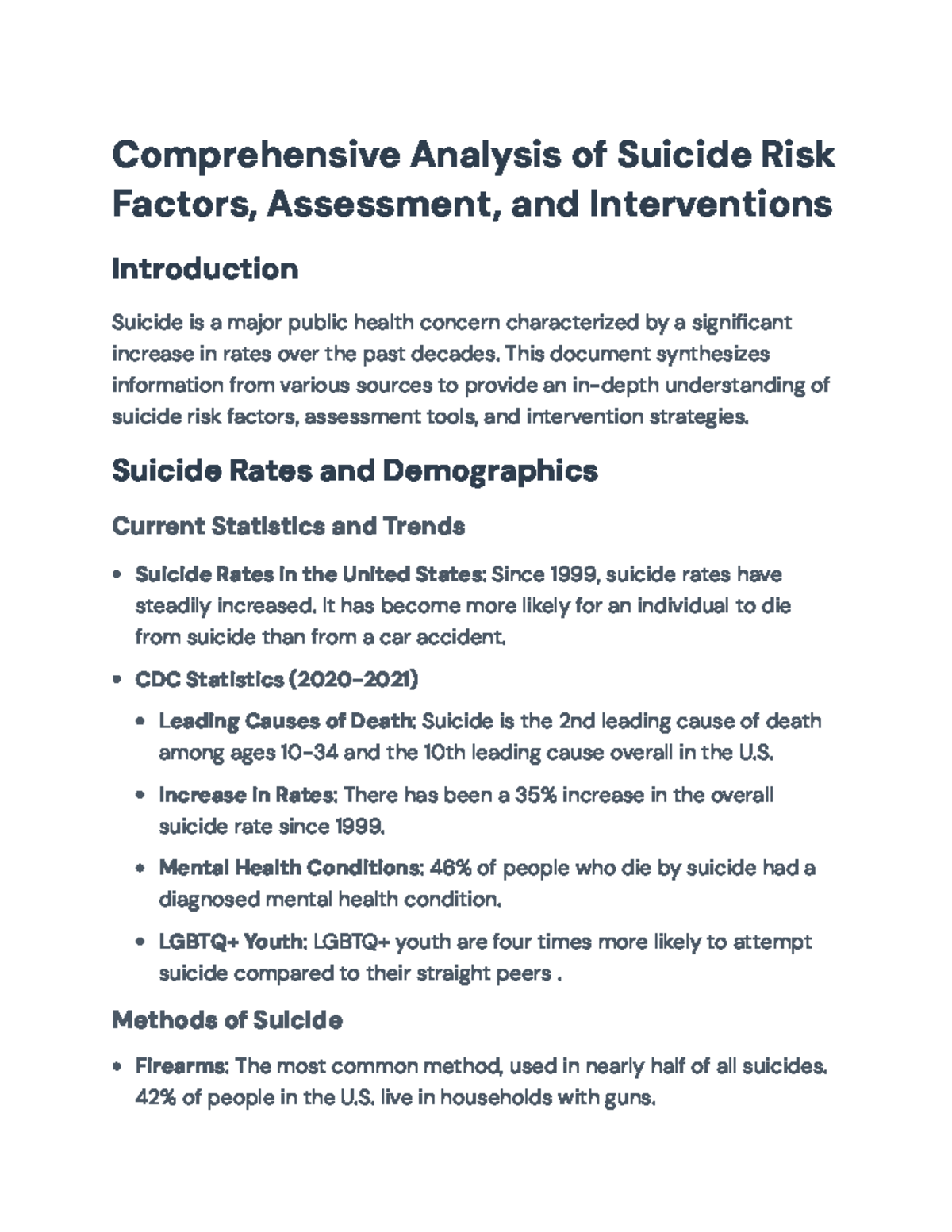 Comprehensive Analysis of Suicide Risk Factors and Interventions ...