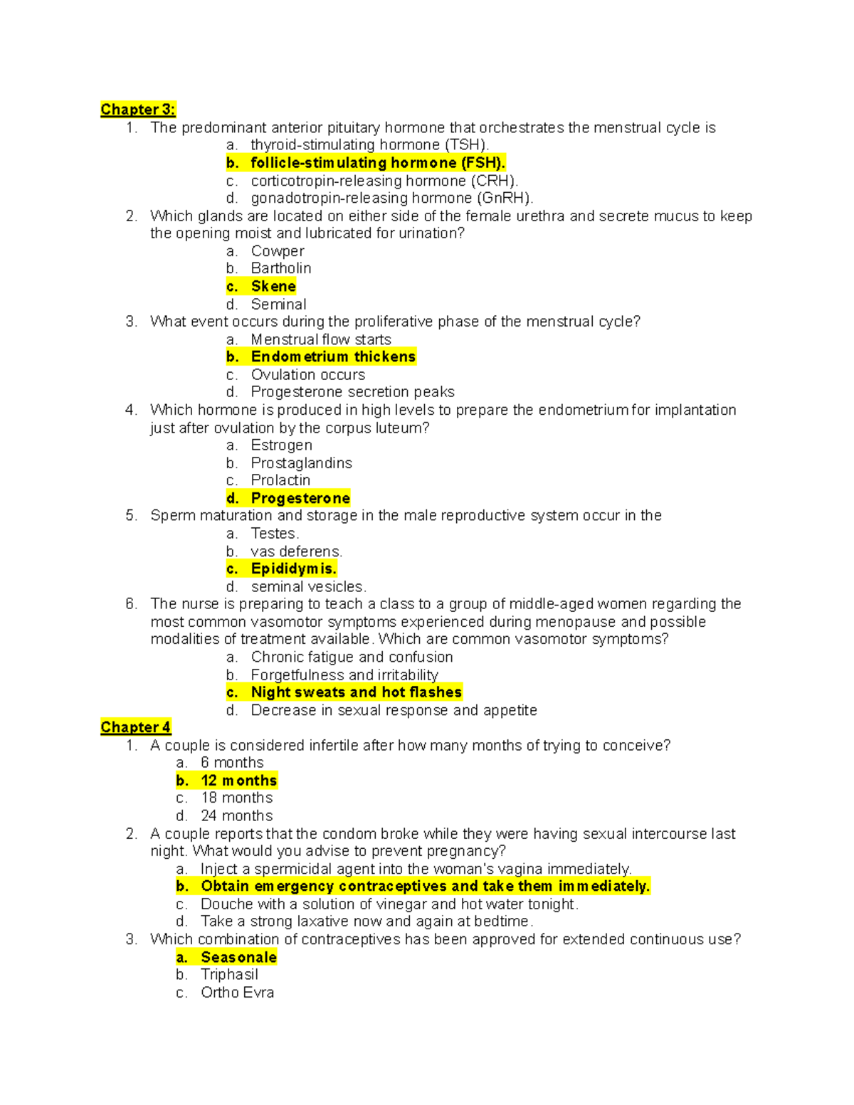 OB end of chapter questions: reproductive health and pregnancy topics ...