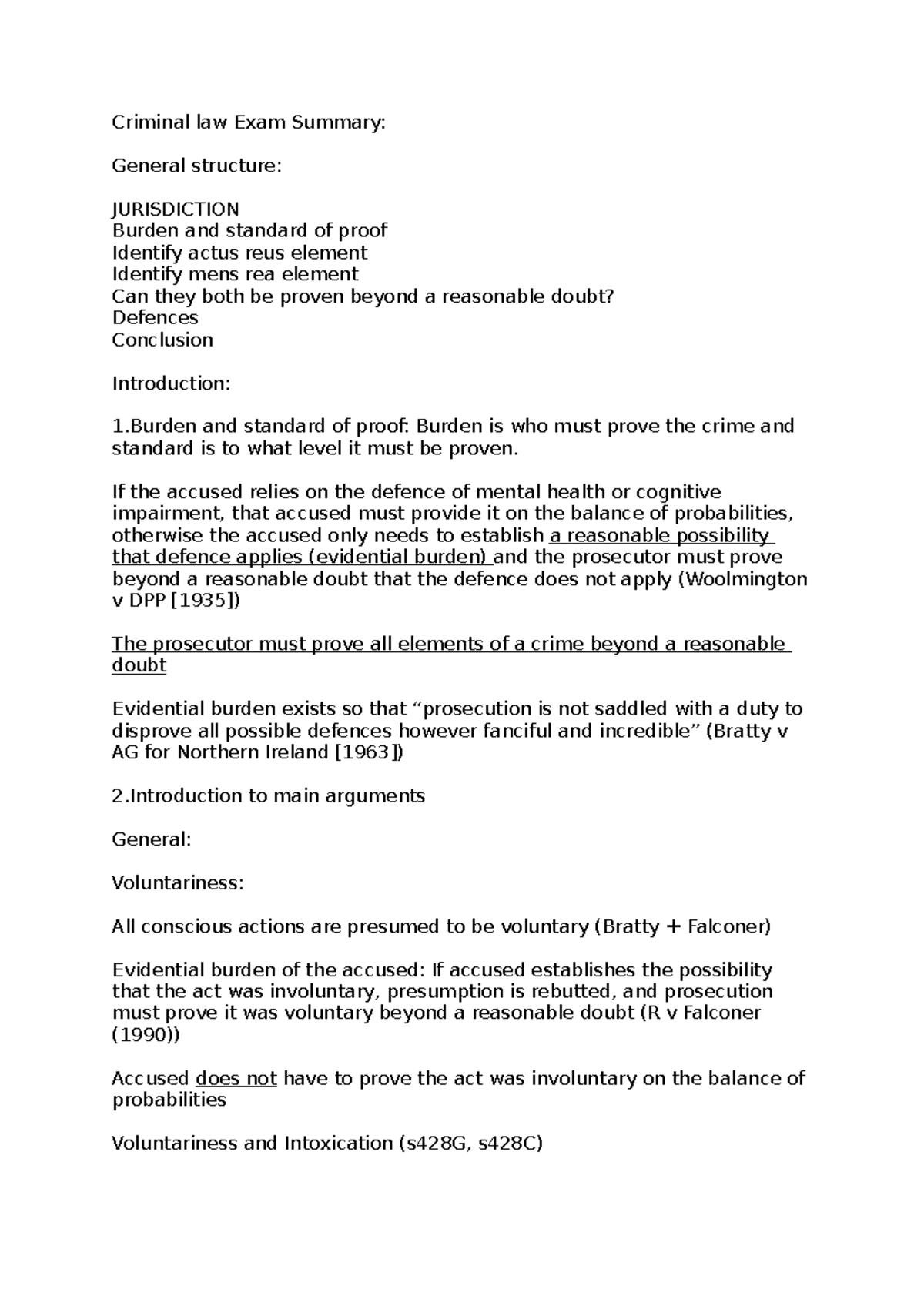 Criminal Law Exam Summary: Key Concepts and Defenses (LAW101) - Studocu