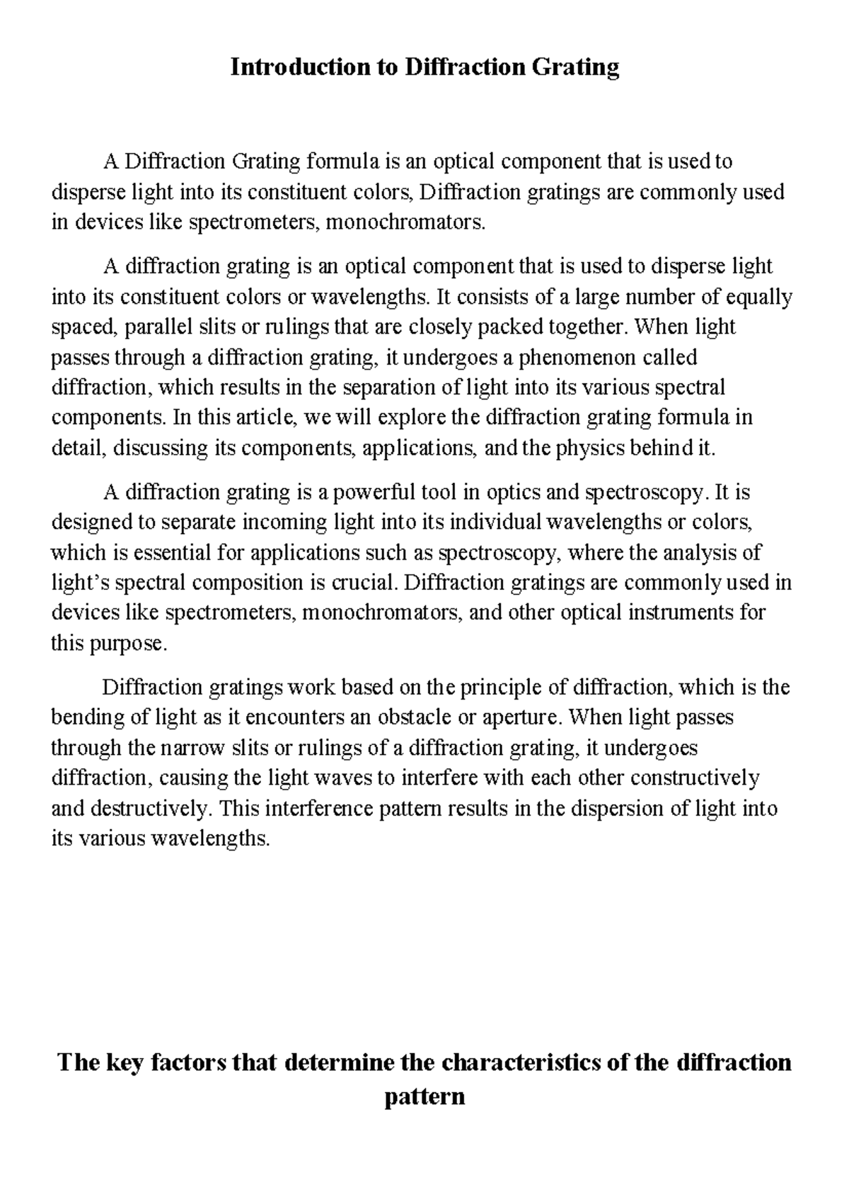Measurement of Laser Wavelength Using Diffraction Grating ...