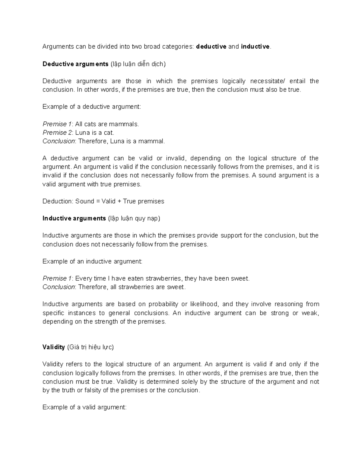 Types of Arguments: Deductive vs Inductive Overview Handout - Studocu