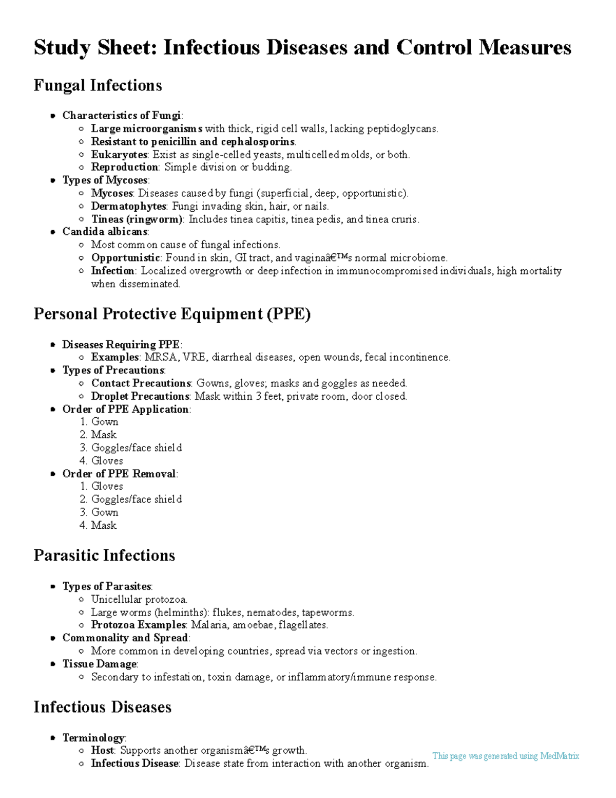 Study Sheet: Infectious Diseases and Control Measures - Resistant to ...