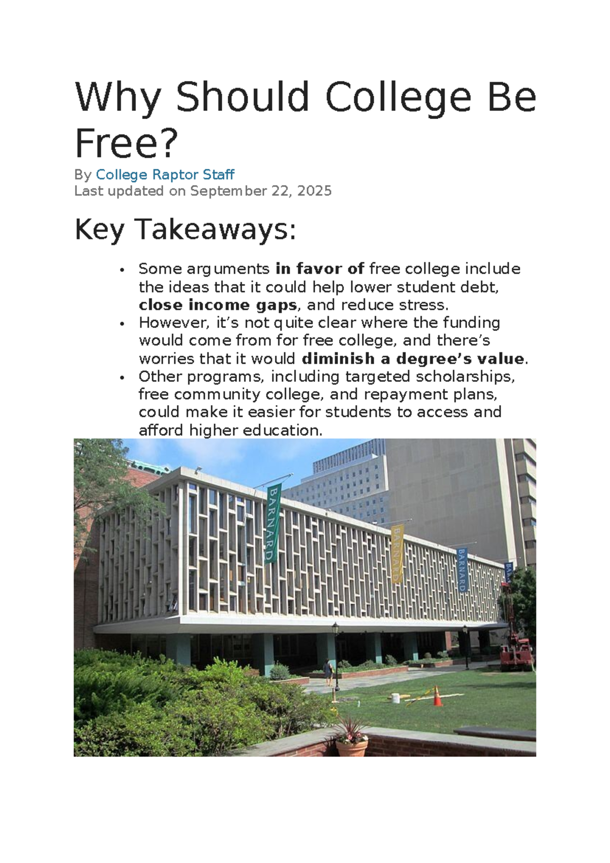 Why College Should Be Free: Pros and Cons Analysis - Studocu