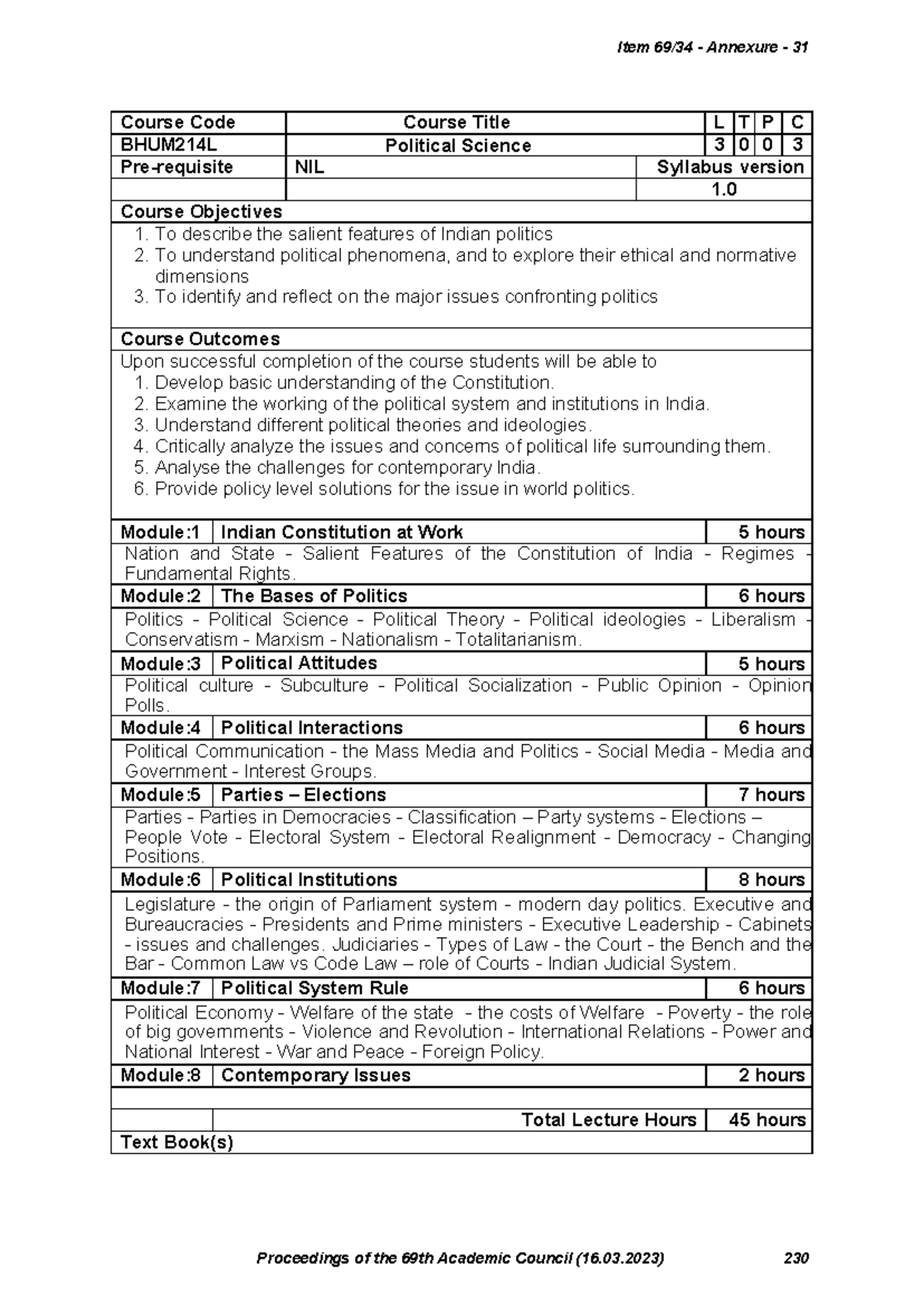 BHUM214L Political Science: Key Concepts and Course Outline - Studocu