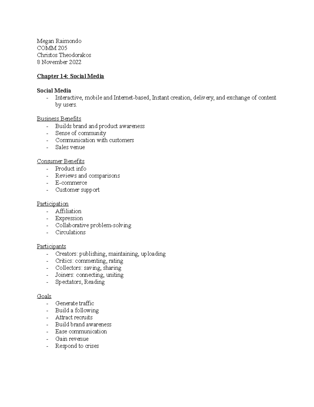 Chapter 14 Notes - Megan Raimondo COMM 205 Christos Theodorakos 8 ...