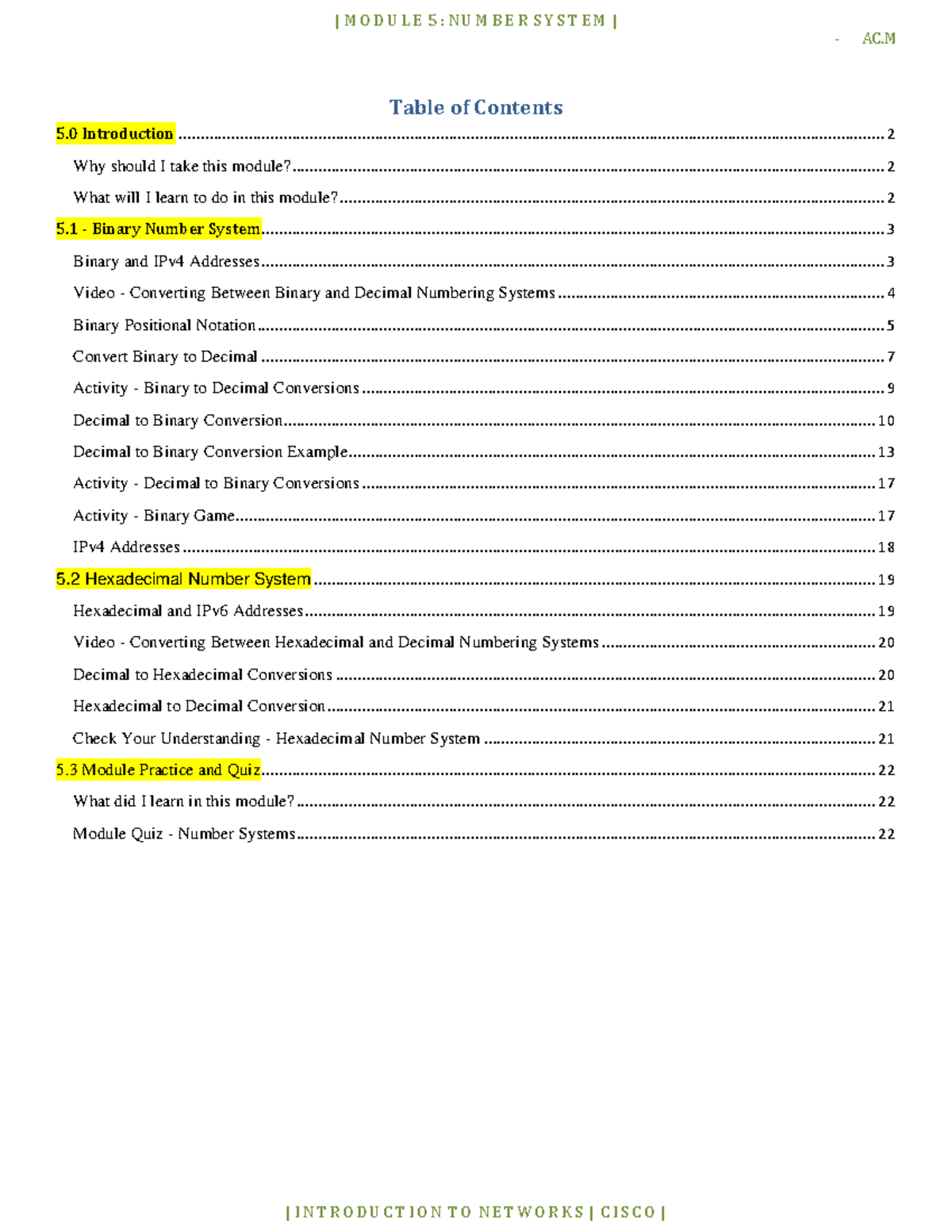 Module 5 Number System - AC 5 Introduction Table of Contents Why should ...