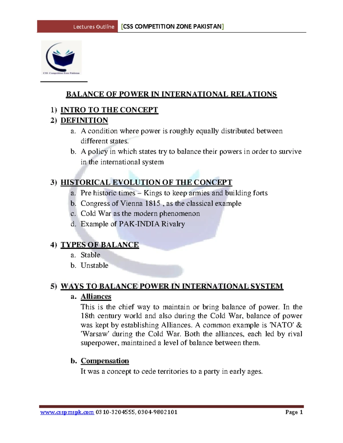 International Relations: Power & Elements of National Power (CSS) - Studocu