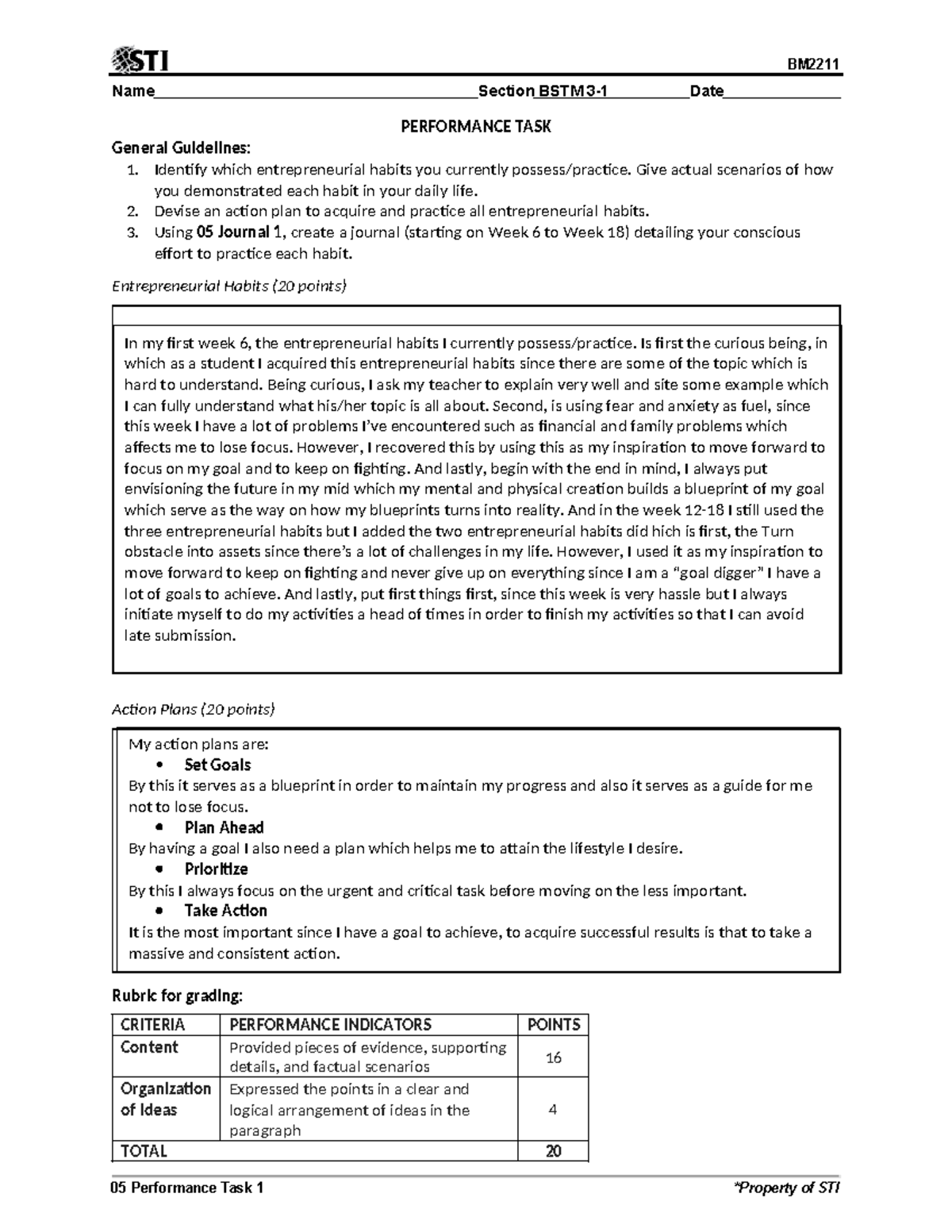 BSTM 3-1 Performance Task 1: Developing Entrepreneurial Habits - Studocu