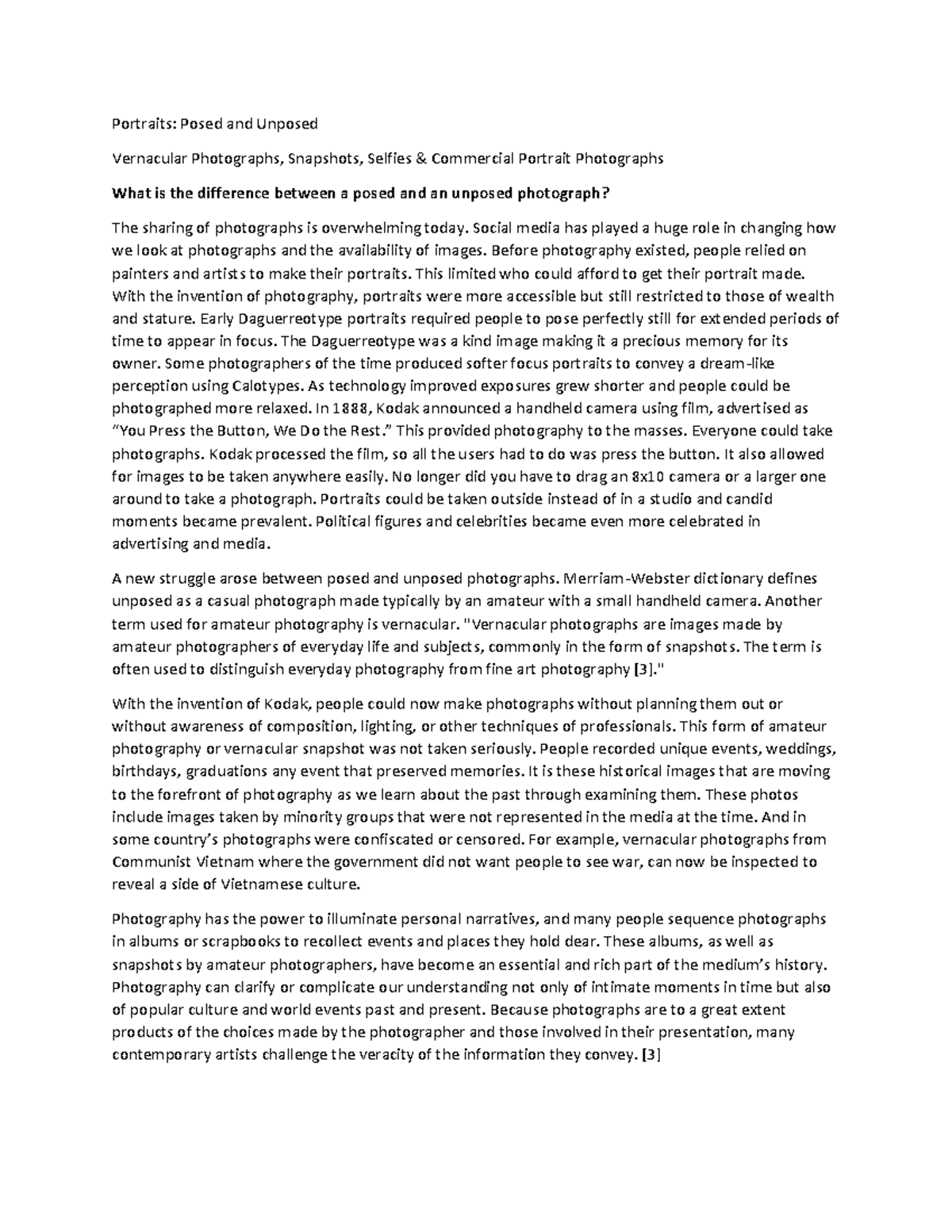 History of Photography - Week 003 Lecture Notes: Posed vs. Unposed ...