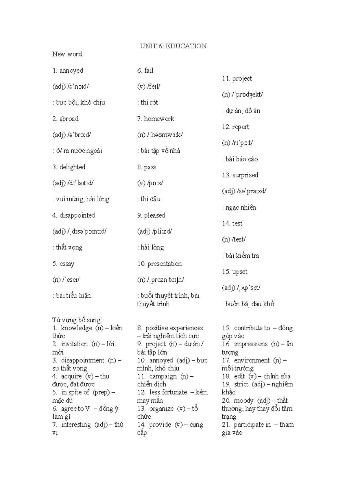UNIT 6: EDUCATION - Vocabulary & Grammar Notes for English 8 - Studocu
