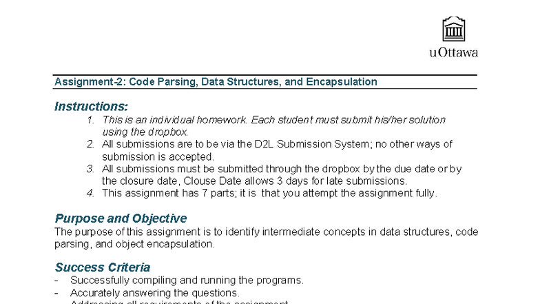 CSI3120 Fall 2025: Assignment 2 on Code Parsing & Data Structures - Studocu