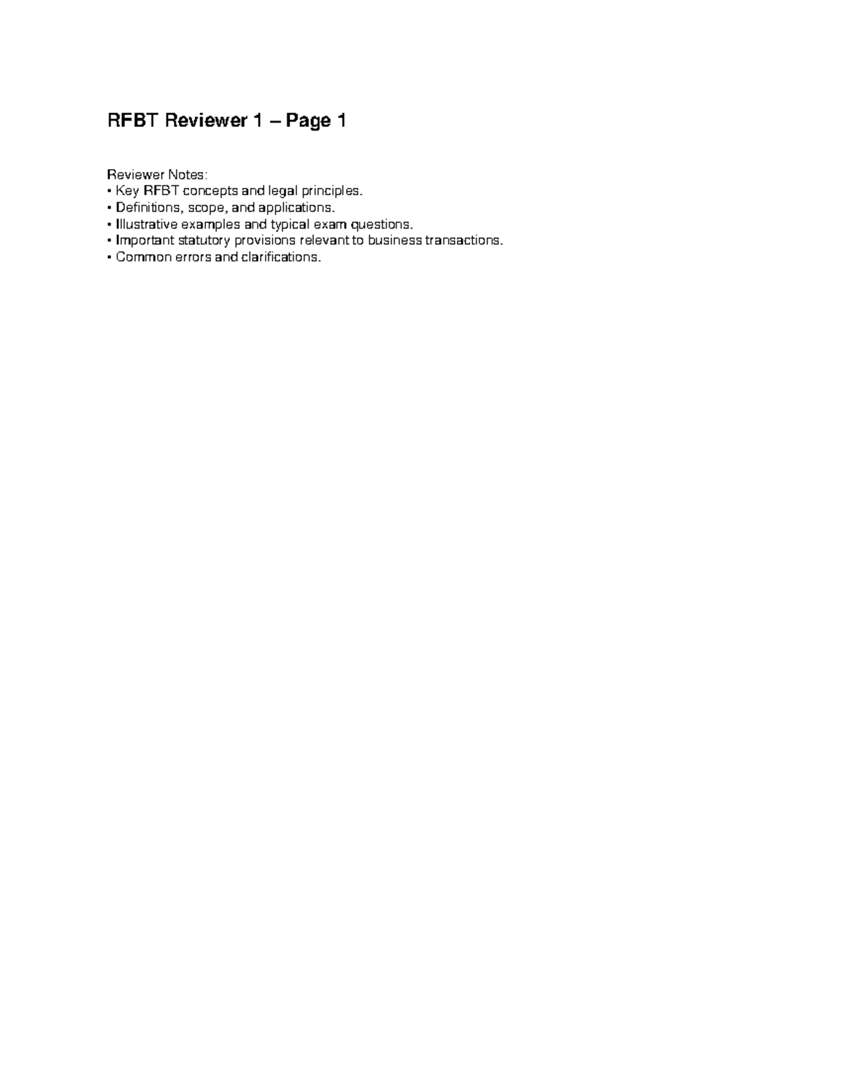 RFBT Reviewer 1: Key Concepts, Legal Principles & Exam Tips - Studocu