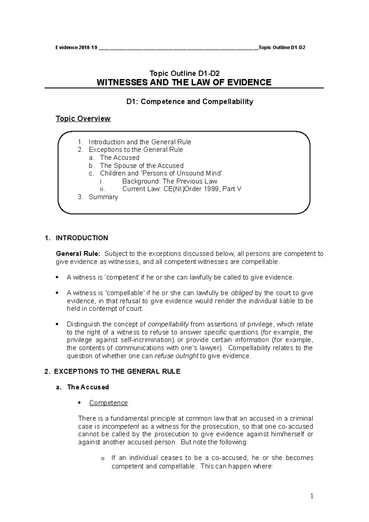 Witnesses lecture notes - Evidence 2018-19 - Studocu