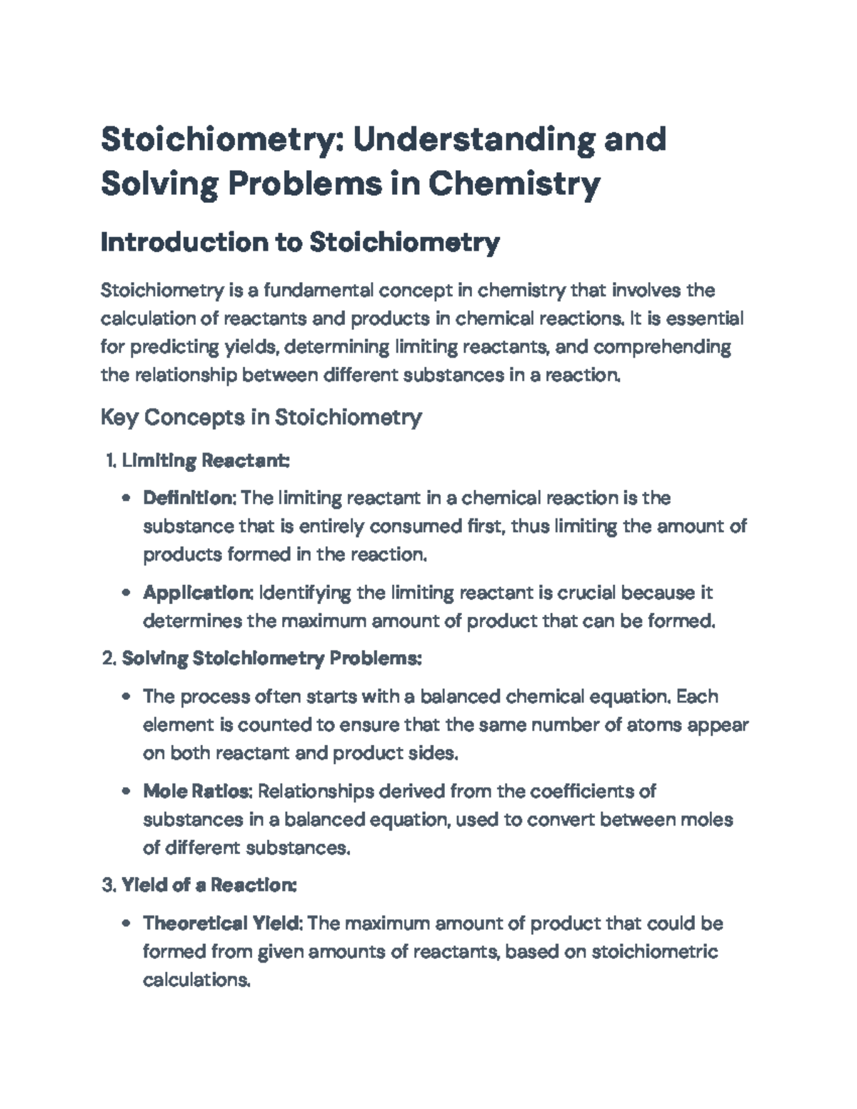 Stoichiometry: Essential Concepts and Calculations (Chem 101) - Studocu