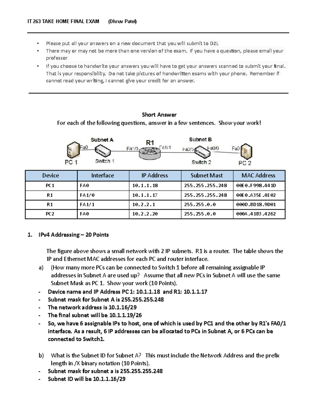 IT263 Final Winter Take Home Exam - IT 263 TAKE HOME FINAL EXAM (Dhruv ...