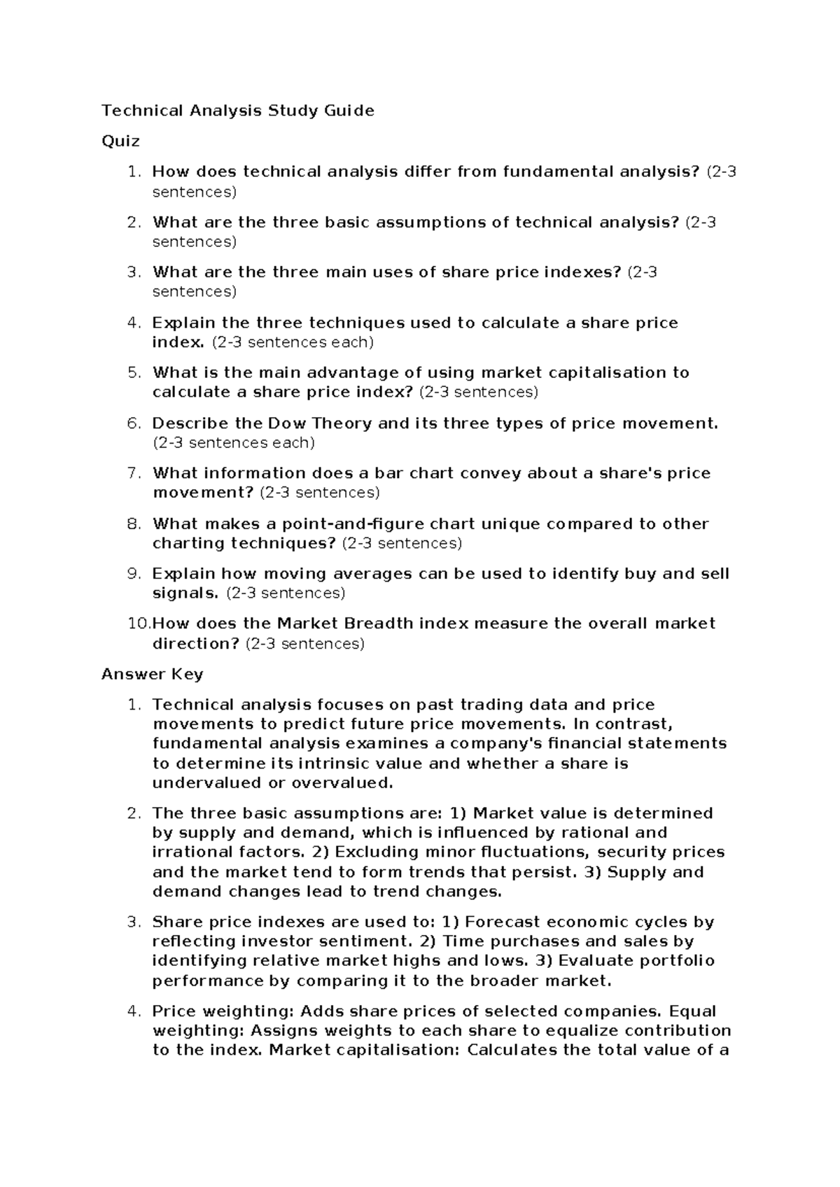 BM 101 Technical Analysis Study Guide Quiz 1 - Studocu