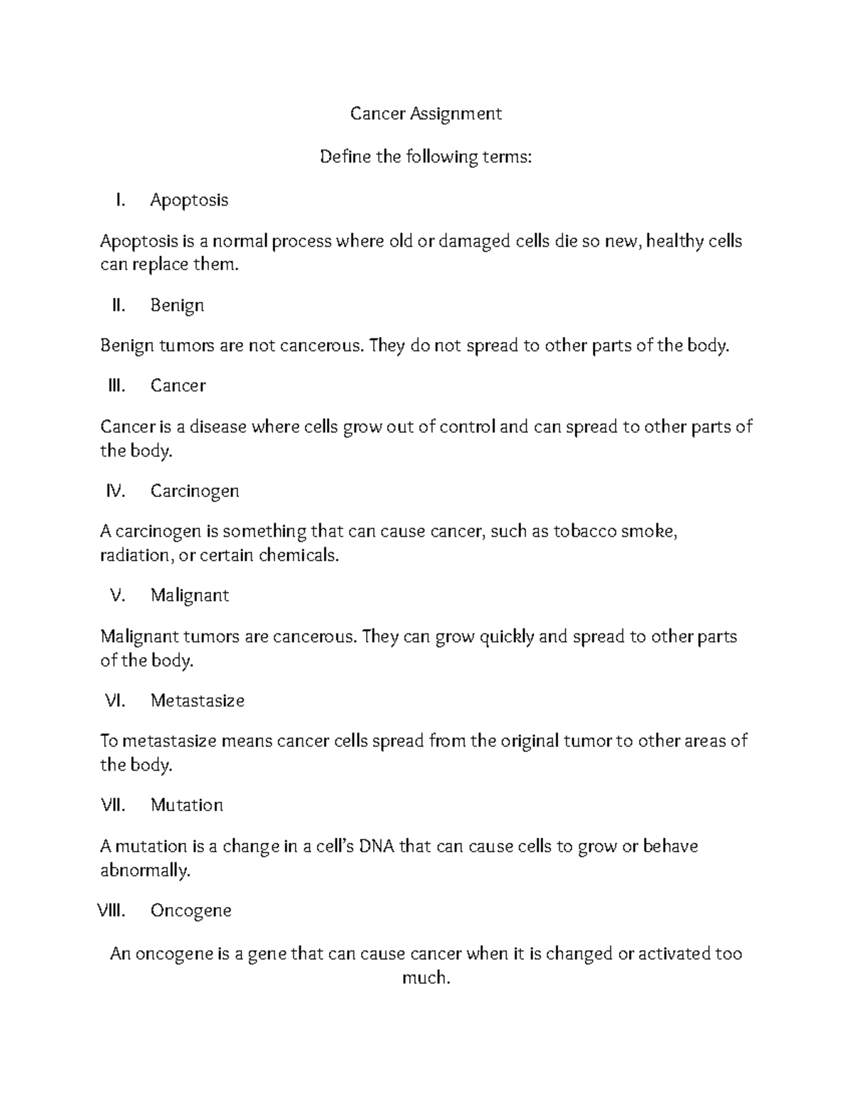 Cancer Assignment: Key Terms and Stages Explained - Studocu