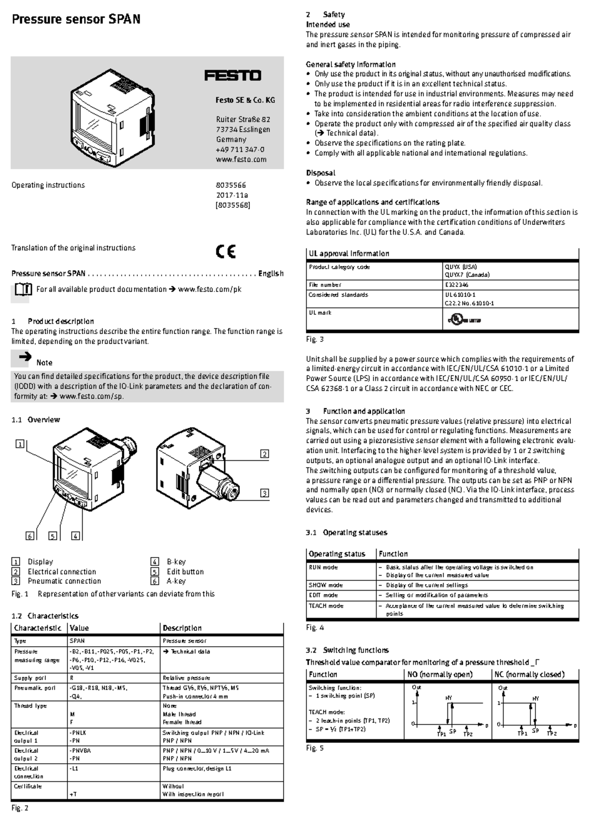 Operating Instructions for SPAN Pressure Sensor (Model: P10R-G18M-PN-PN ...