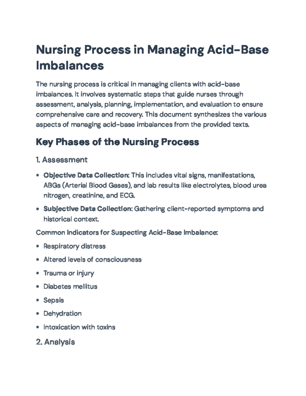 Nursing Process for Managing Acid-Base Imbalances in Patients - Nursing ...