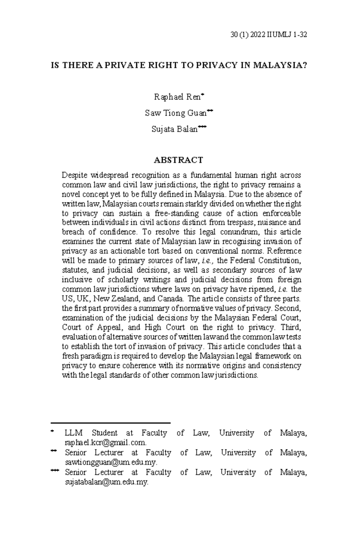LLM Essay: Is There a Private Right to Privacy in Malaysia? - Studocu