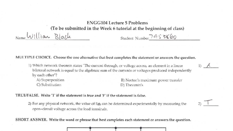 ENGG104 Lecture 5 Problem Set for Week 6 Tutorial Submission - Studocu