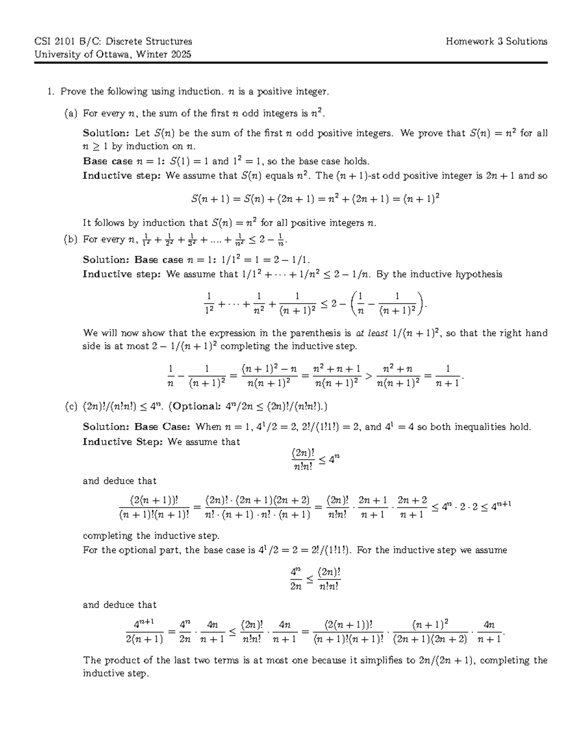 25S03 - Homework Solution - CSI 2101 B/C: Discrete Structures Homework ...