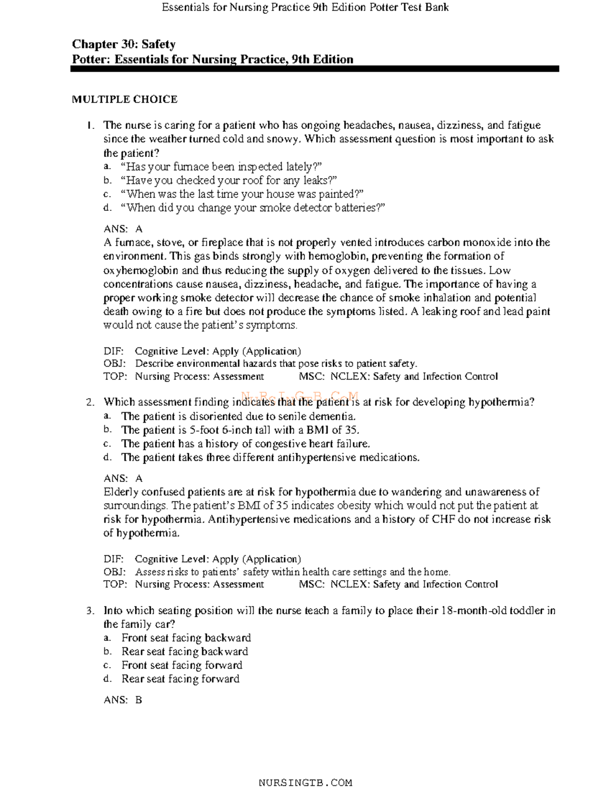 Essentials for Nursing Practice 9th Edition Potter Test Bank: Chapter ...