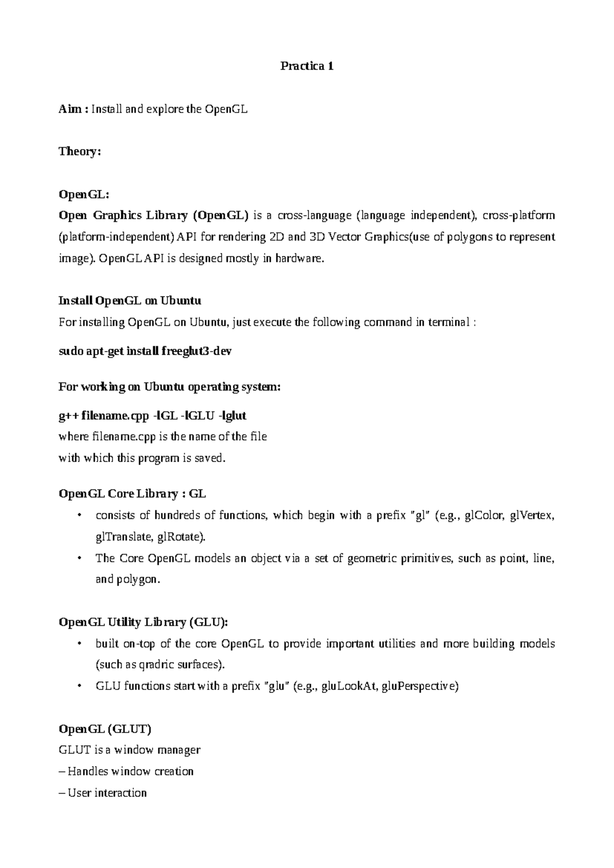 Pract 1 Writeup - CGL - Practica 1 Aim : Install and explore the OpenGL ...