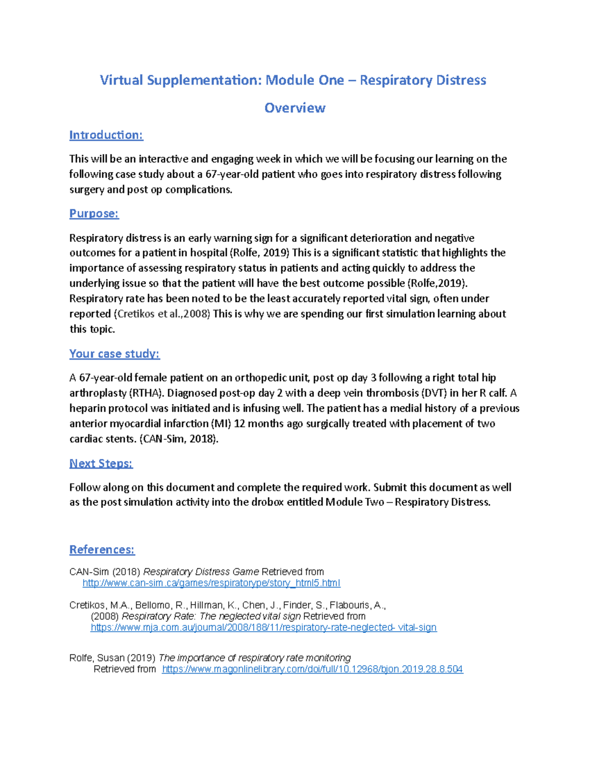 Respiratory Distress Module - Virtual Supplementation: Module One ...